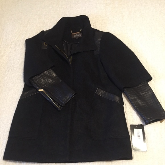 Badgley Mischka Wool & leather Coat Black XL(16) - Picture 5 of 16